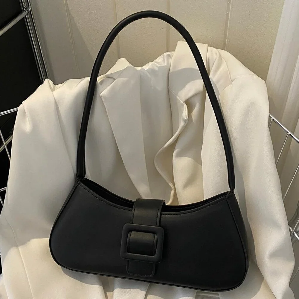 Black Casual Women's Belt Buckle Tote Bag